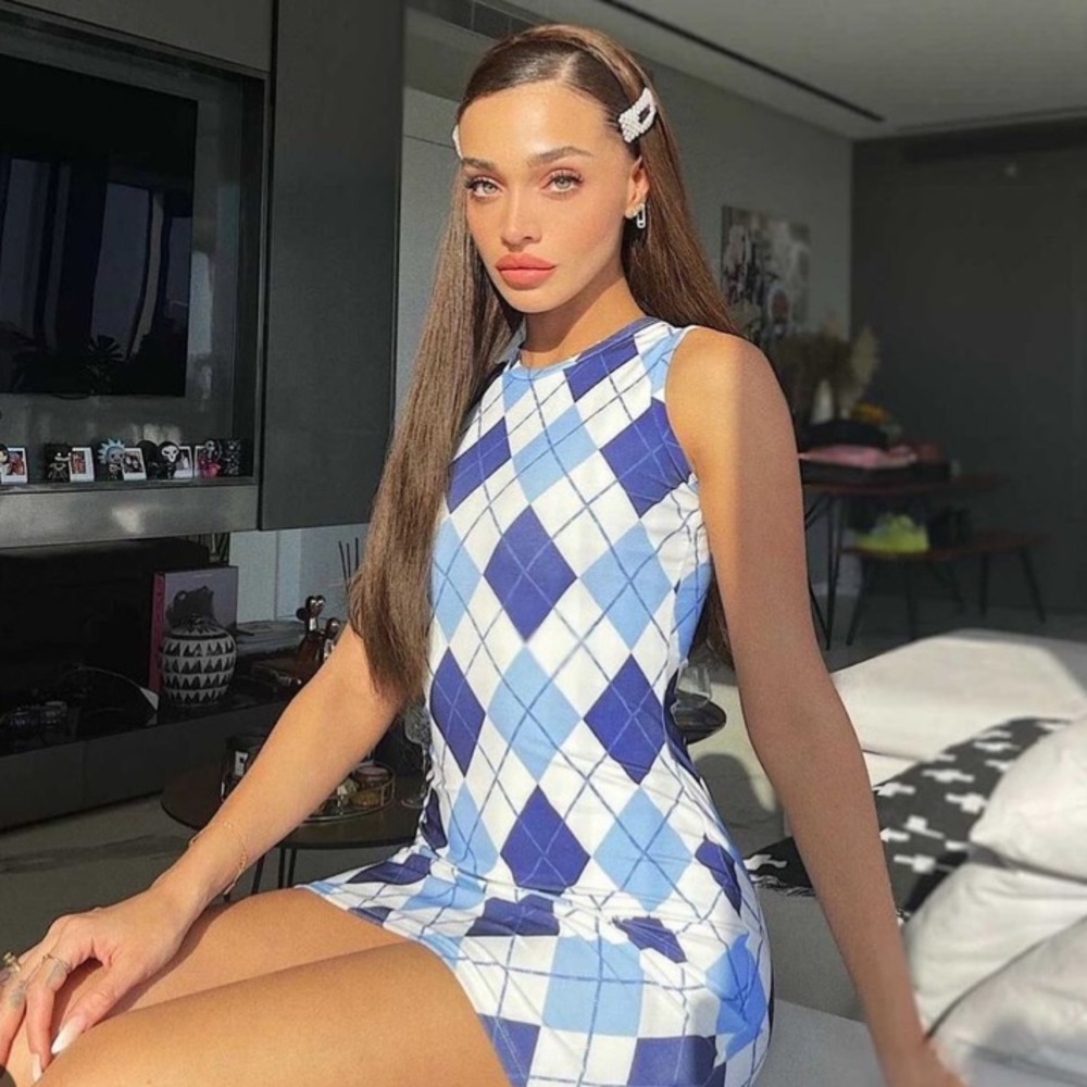 O mighty blue argyle mini dress